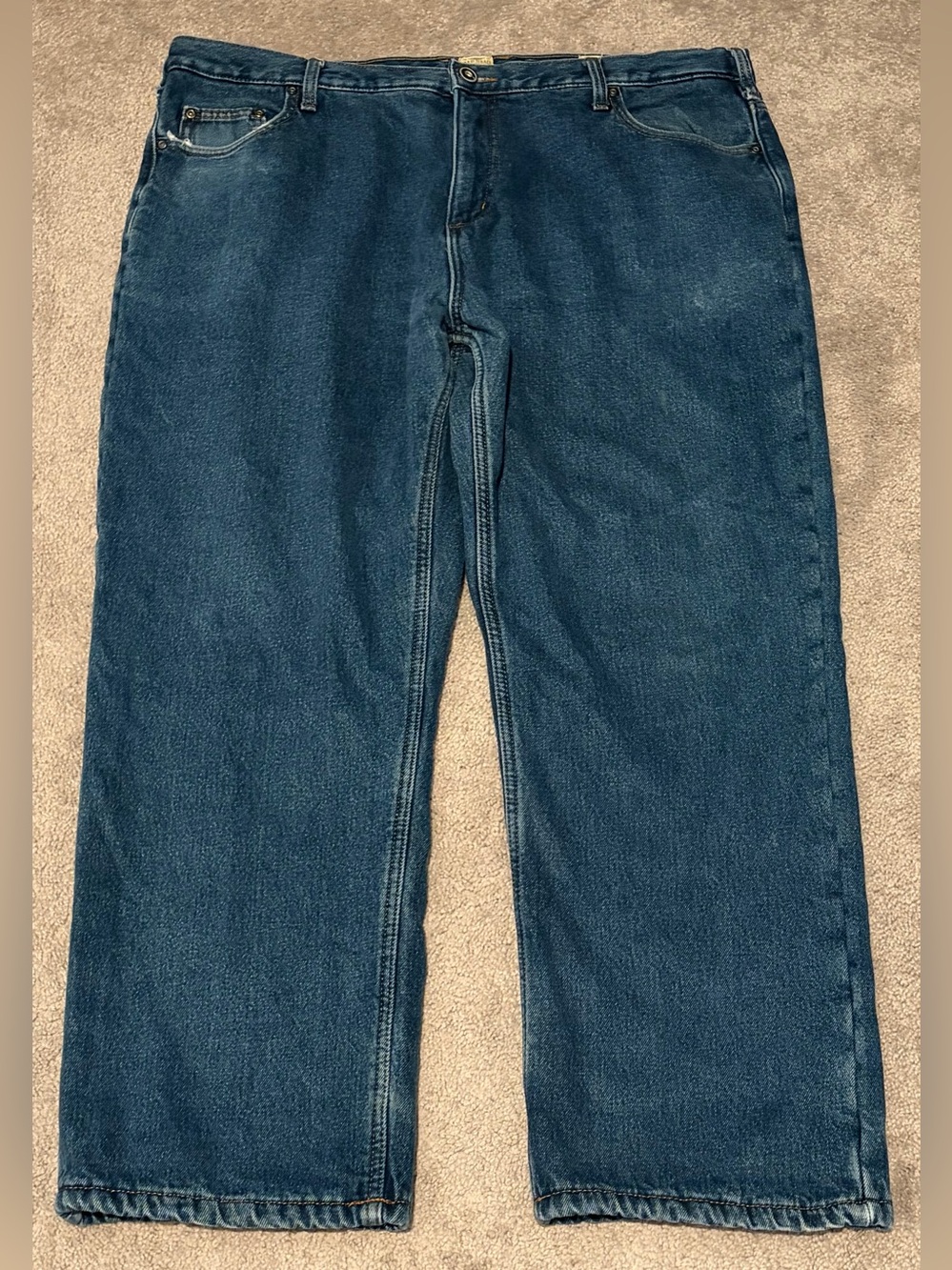 RedHead Brand Co. Fleece Lined Jeans Size 42x30 Denim Blue Warm Grey Interior